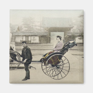 Imán "Jinrikisha" delante de un templo, c.1880 (mano co