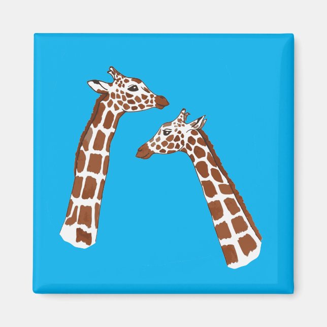 Imán jirafas cortas en fondo azul (Frente)