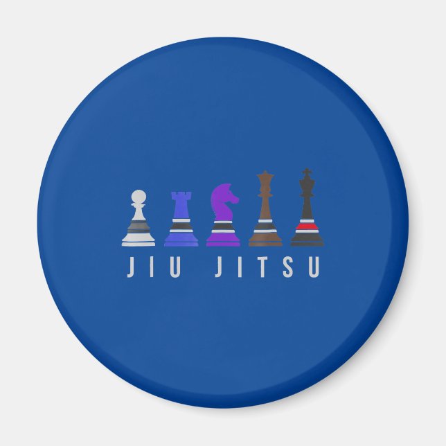 Imán jiu jitsu entrenando ajedrez, regalo bjj con texto (Frente)