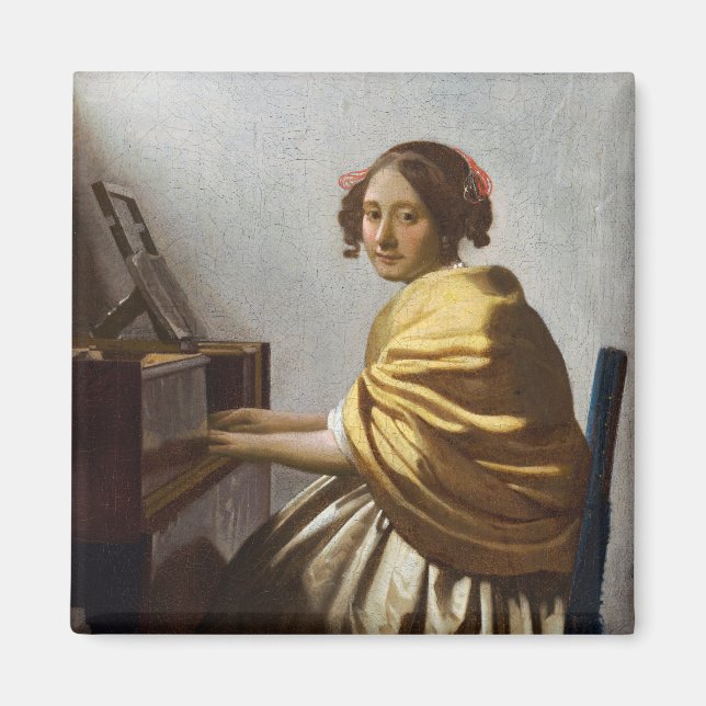 Imán Johannes Vermeer - Young Woman Seated at Virginal (Frente)