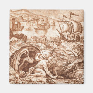 Imán Jonah y la ballena, ilustracion de una biblia, en