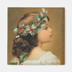 Imán Joven Chica con Holly Vintage Magnet