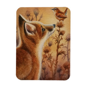 Imán Joven Red Fox Carolina Wren Bird Watercolor Art