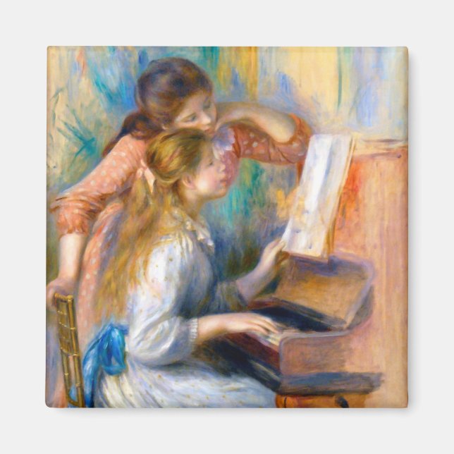 Imán Jóvenes Chicas en el piano, Renoir (Frente)