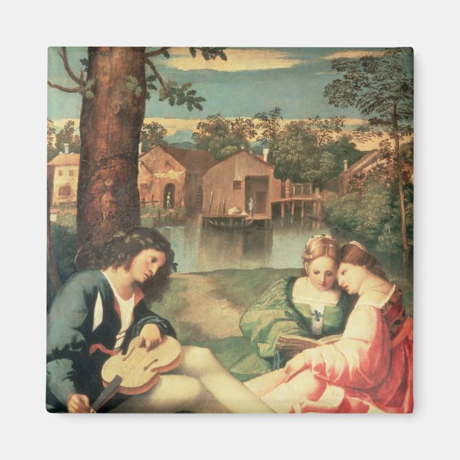 Imán Jóvenes con guitarra y dos chicas sentados (Frente)