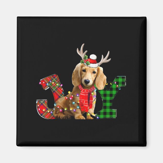Imán Joy Christmas Lights Long Haired Dachshund Dog San (Frente)