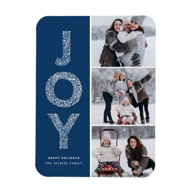 Imán JOY Foliage Lettering Blue Collage de fotos (Vertical)