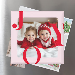 Imán JOY Regalo de fotos de Navidades rojos y rosados