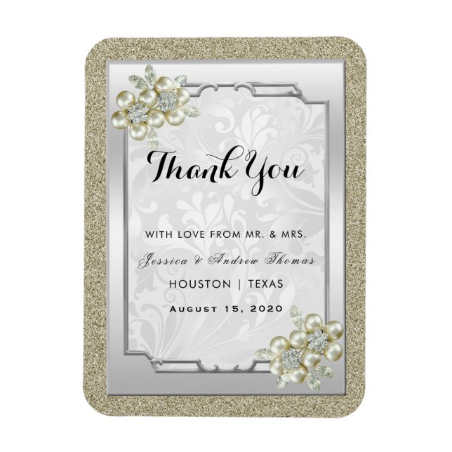 Imán Joya Floral Marco de Plata, Boda de Oro y Plata (Vertical)