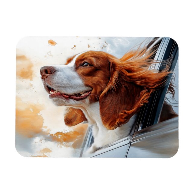 Imán Joyful Dog in Wind Art Print (Horizontal)