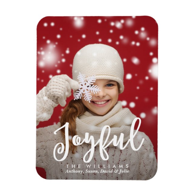 Imán Joyful Script Moderno Navidades | Foto de vacacion (Vertical)