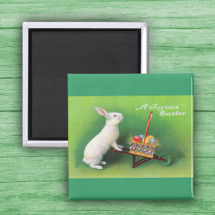 Imán Joyous Easter Bunny y Wheelbarrow Magnet