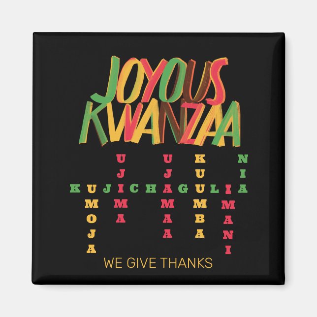 Imán Joyous KWANZAA Principios la cruz (Frente)
