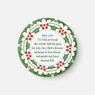 Imán Juan 3:16 Escritura con acebo de Navidad