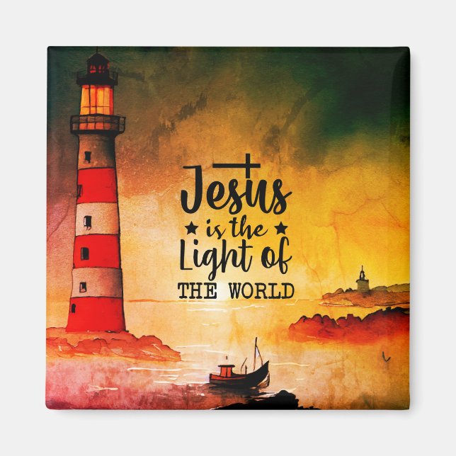 Imán Juan 8 Jesús es la Luz del Faro del Mundo (Frente)