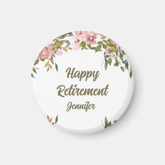 Imán Jubilación Feliz Rústica Boho Floral Verde Rosa  (Frente)