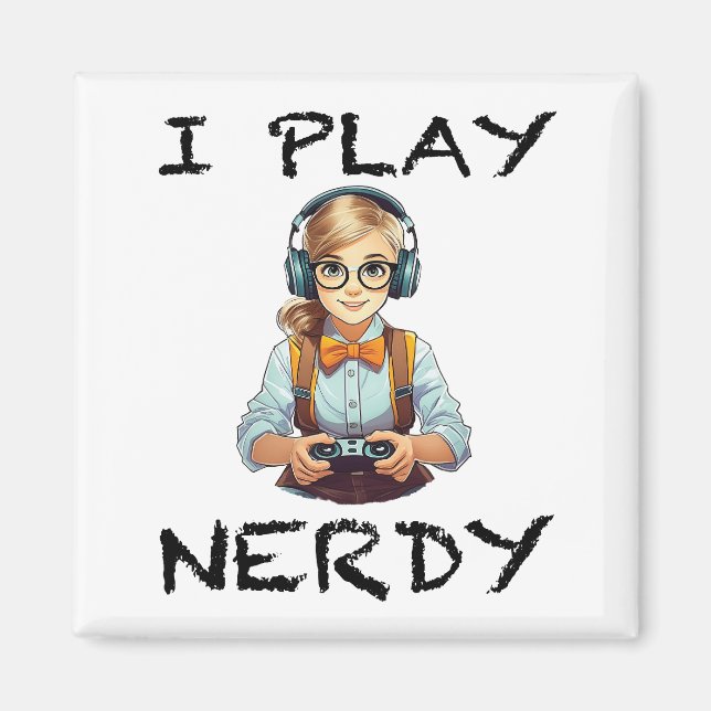 Imán Juego al chica de los jugadores nerds (Frente)