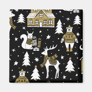 Imán Juego de copas de nieve Black and White Merry Chri