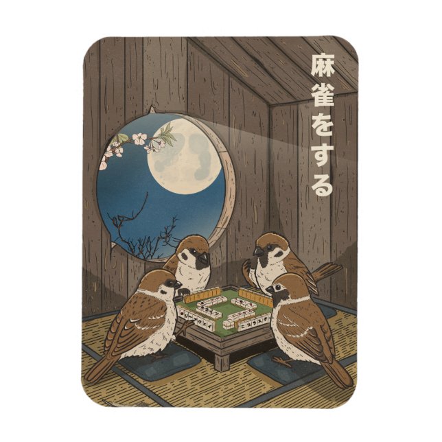 Imán Juego de pájaros jugando Mahjong  (Vertical)