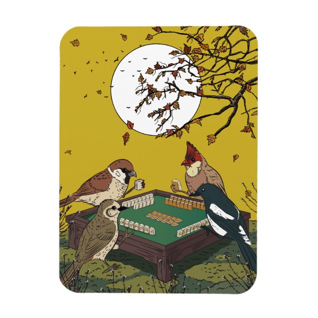 Imán Juego de pájaros jugando Mahjong  (Vertical)