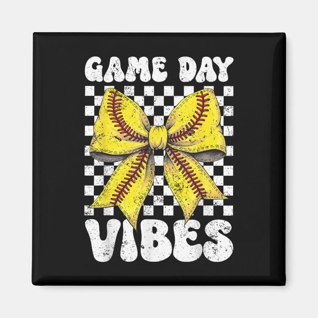 Imán Juego Día Vibes Coquette Bow Softball Mama Softbal (Frente)