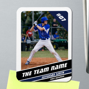 Imán Jugador de béisbol personalizable blanco azul