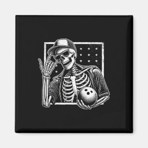 Imán Jugador de bolos de Skeleton Cumpleaños Halloween