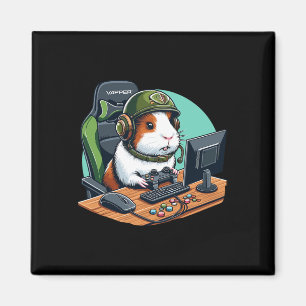 Imán Jugador de cerdo guineano jugando videojuego vida