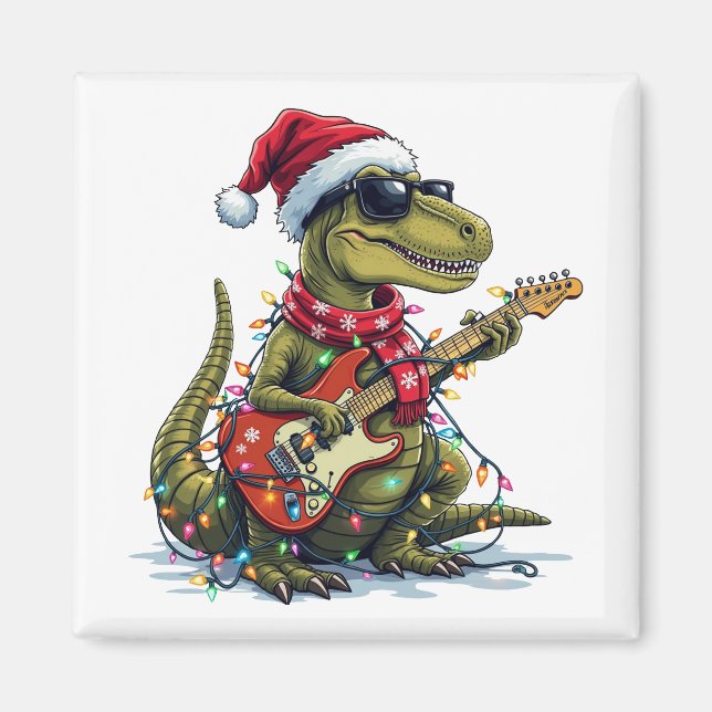 Imán Jugador de guitarra de dinosaurio navidad (Frente)