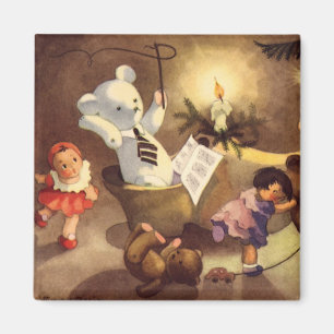 Imán Juguetes de Navidad vintage, muñecas bailando, oso