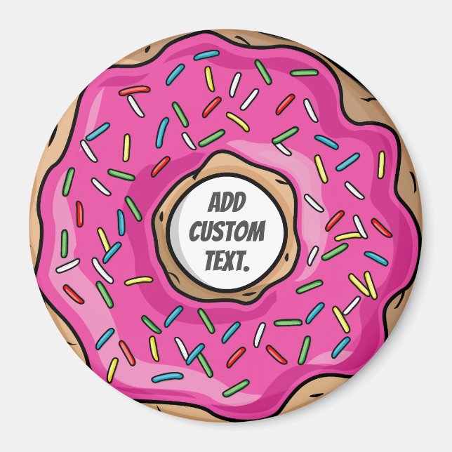 Imán Juicy Pink Sprinkke Donut Personalizado Textos (Frente)