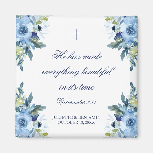 Imán Juliette Dusty Blue Floral Christian Wedding Favor (Frente)