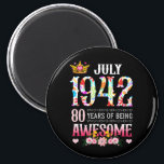 Imán July 1942 80th Birthday 80 Years Awesome Floral<br><div class="desc">Awesome Ideas People who born in 1942 Retro Vintage Classic Old School 80th Awesome Ideas for Men Women. 80 years old awesome vintage birthday. Complete happy birthday decorations .Your birthday party will be funny,  awesome,  epic & legendary</div>