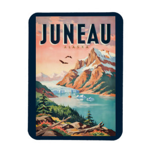 Imán Juneau Alaska Ilustración de Glaciar Arte de Viaje