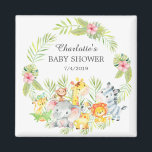 Imán Jungle Animals Baby Shower Favor Magnet<br><div class="desc">Magnate de animales de la selva para una ducha de bebé para chicas. Cambie el fondo haciendo clic en el personalizar y utilice nuestro selector de color!. Artículos coincidentes disponibles en nuestra tienda.</div>