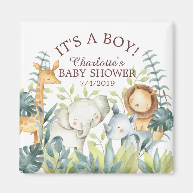 Imán Jungle Animals Baby Shower Favor Magnet (Frente)