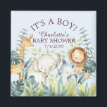 Imán Jungle Animals Baby Shower Favor Magnet<br><div class="desc">Magnate de animales de la selva para una ducha de bebé para niños. Cambie el fondo haciendo clic en el personalizar y utilice nuestro selector de color!. Artículos coincidentes disponibles en nuestra tienda.</div>