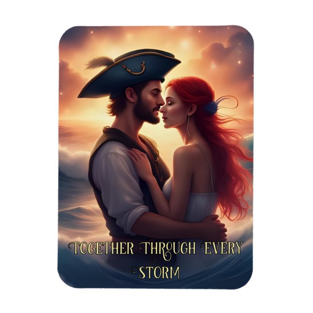 Imán Juntos a través de cada tormenta pirata romántico (Vertical)
