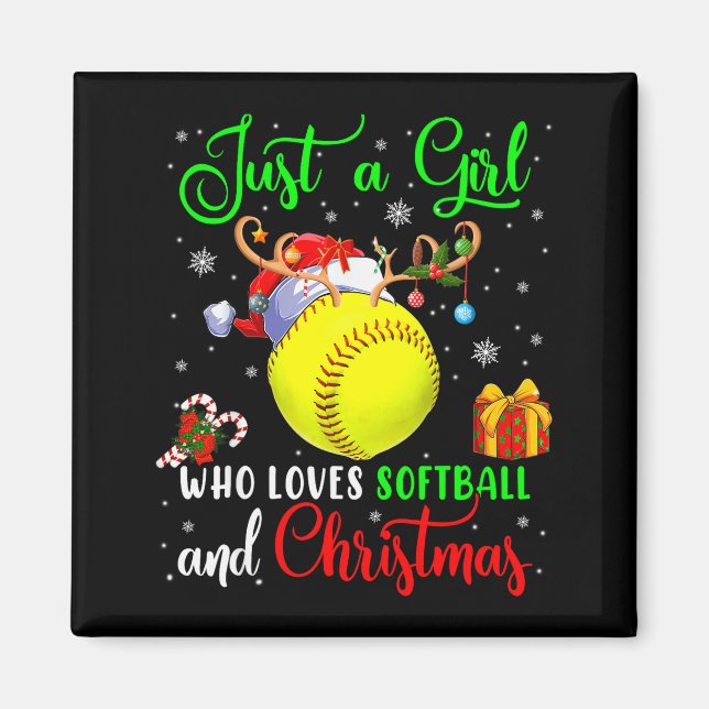 Imán Just A Girl Who Loves Softball And Christmas Santa (Frente)
