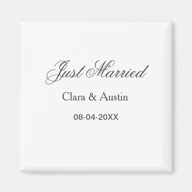 Imán Just Married add couple name date year wedding sim (Frente)