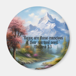 Imán JW 2026 Year Text Matthew 5:3 Mountain Scene