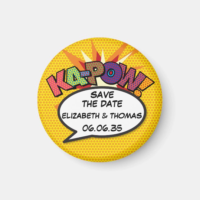 Imán KA-POW Guarda la Fecha Diversión Retro Arte Pop Co (Frente)