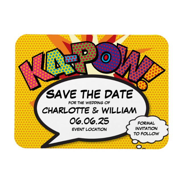 Imán KA-POW Salva la Fecha Cómic Divertido Moderno (Horizontal)