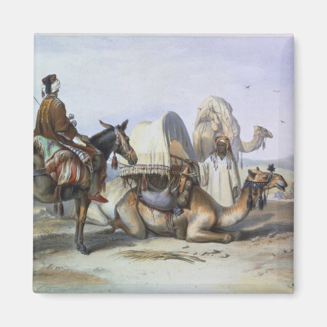 Imán Kafila con un camello que lleva a Hodesh, ilustrac (Frente)