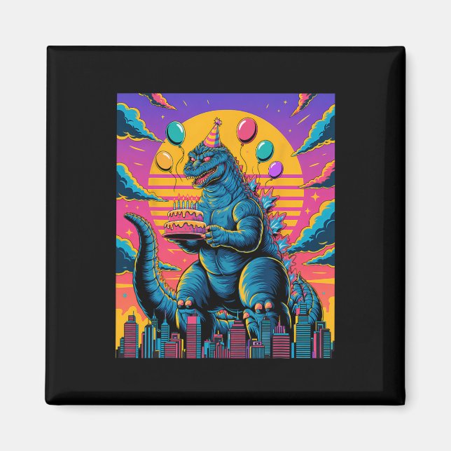 Imán Kaiju Birday Lloon Y Cake Monster Movie Bday D (Frente)