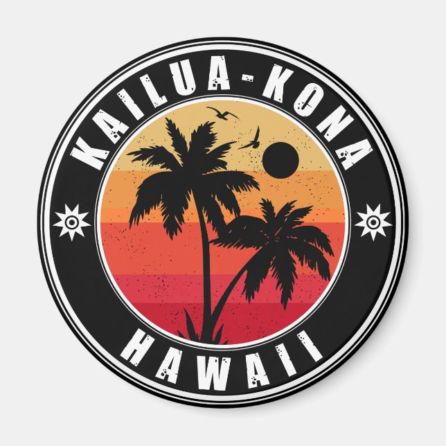Imán Kailua-Kona Hawaii Retro Palmeras Souvenirs de los (Frente)