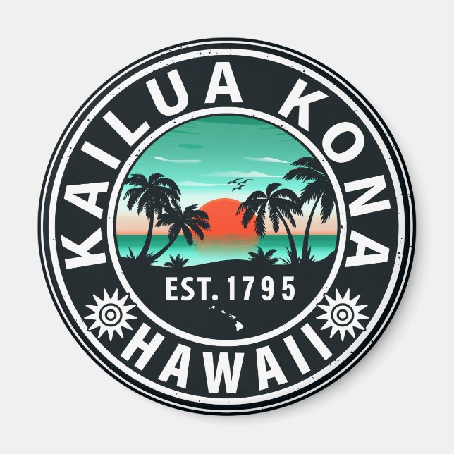 Imán Kailua Kona Hawaii Retro Sunset Souvenirs de los a (Frente)