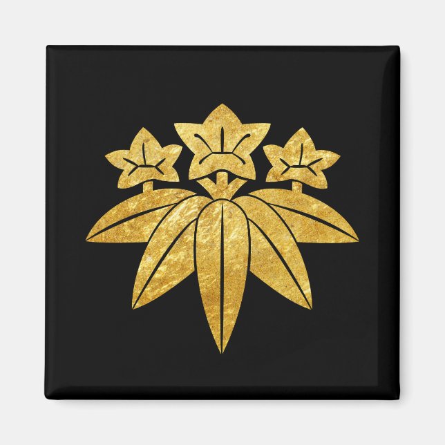 Imán Kamakura Minamoto Mon oro falso japonés sobre negr (Frente)