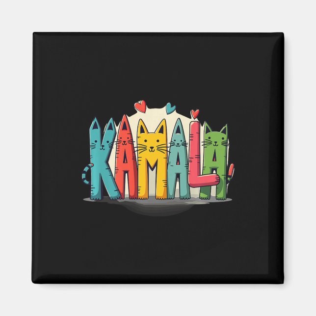 Imán Kamala Harris Colorful Cat Lettering Funny Preside (Frente)