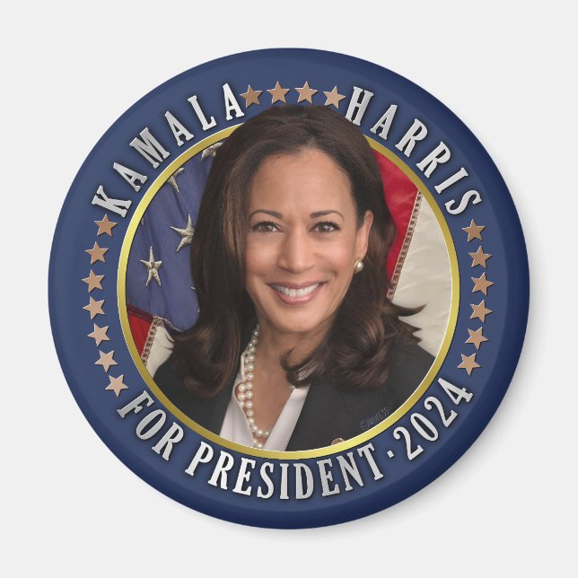 Imán Kamala Harris por la foto del presidente demócrata (Frente)